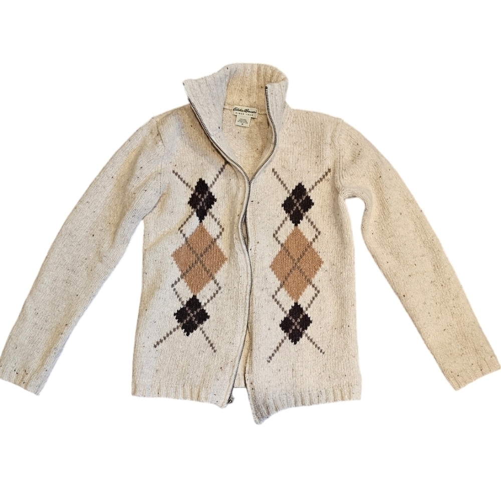 Eddie bauer wool argyle cardiga sweater